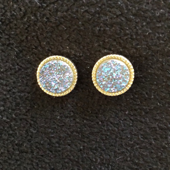 Blue & Gold Druzy Earring Stud - Picture 2 of 5